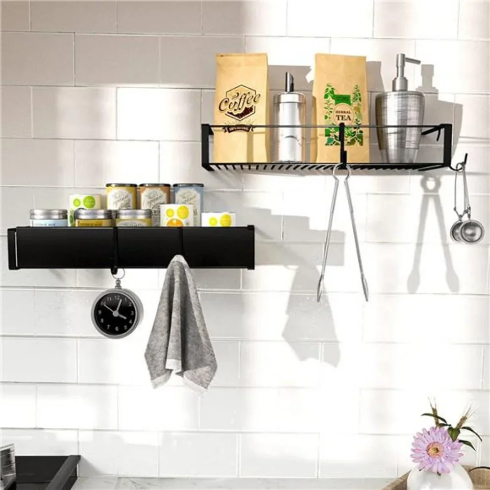 Shower Caddy, Self Adhesive Shower Shelves With Hooks - 2 Pack Black