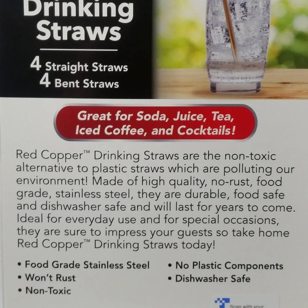 Red Copper Stainless Steel Reusable Drinking Straw