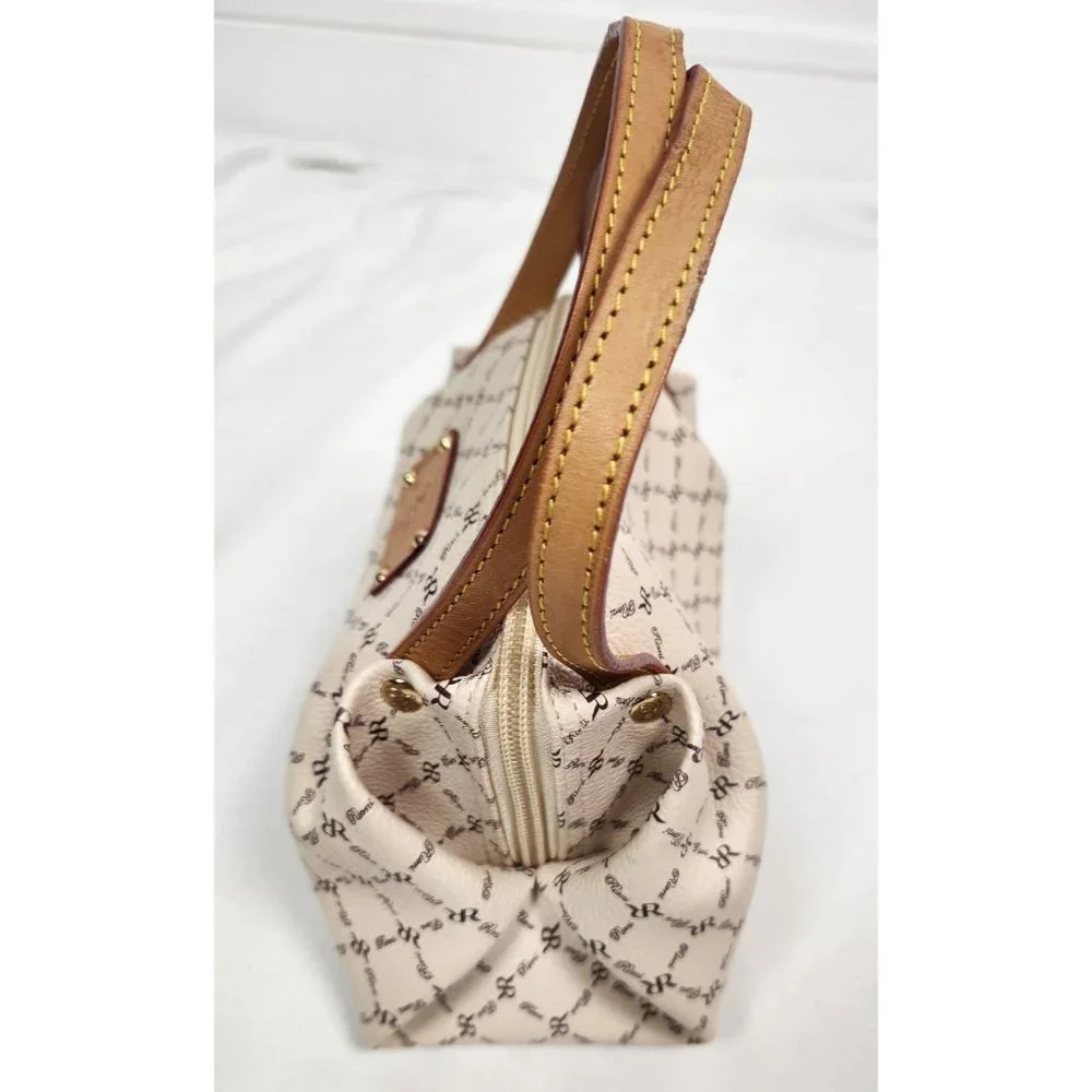Rioni Small Leather Cream & Brown Signature 'The Baby Evening Bag' NWOT
