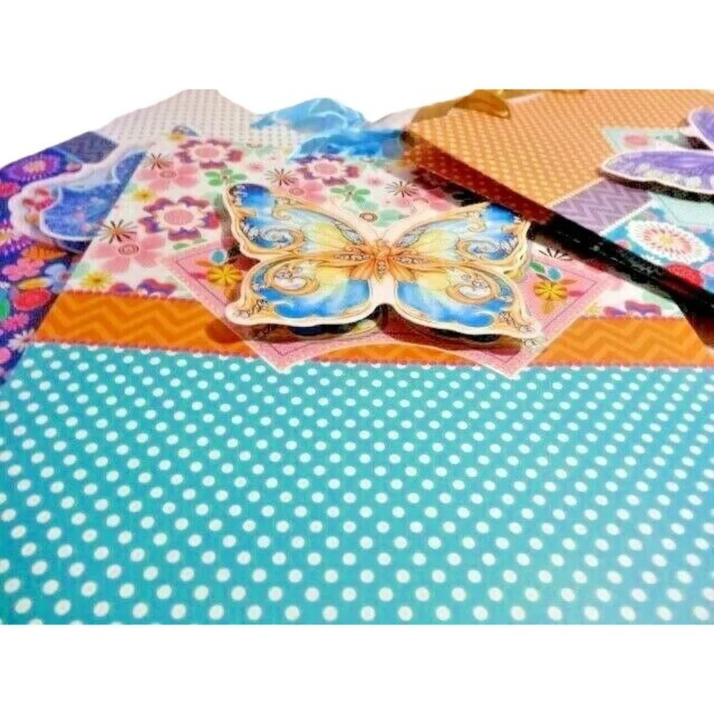 IV America Butterfly 3-pc Gift Bags 3-D Chevron Floral Dots Ribbon Handle NEW