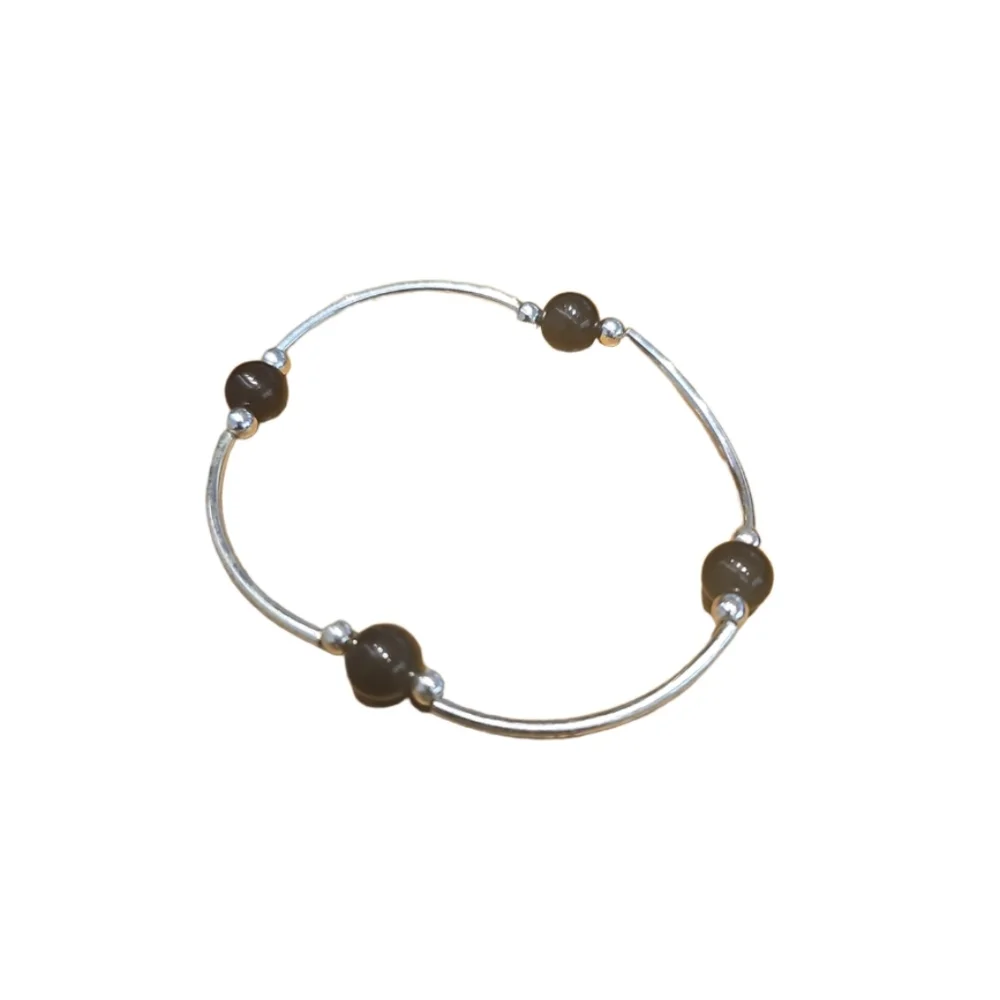 STERLING SILVER SMALLER BEAD BLACK ONYX BLESSING BRACELET.