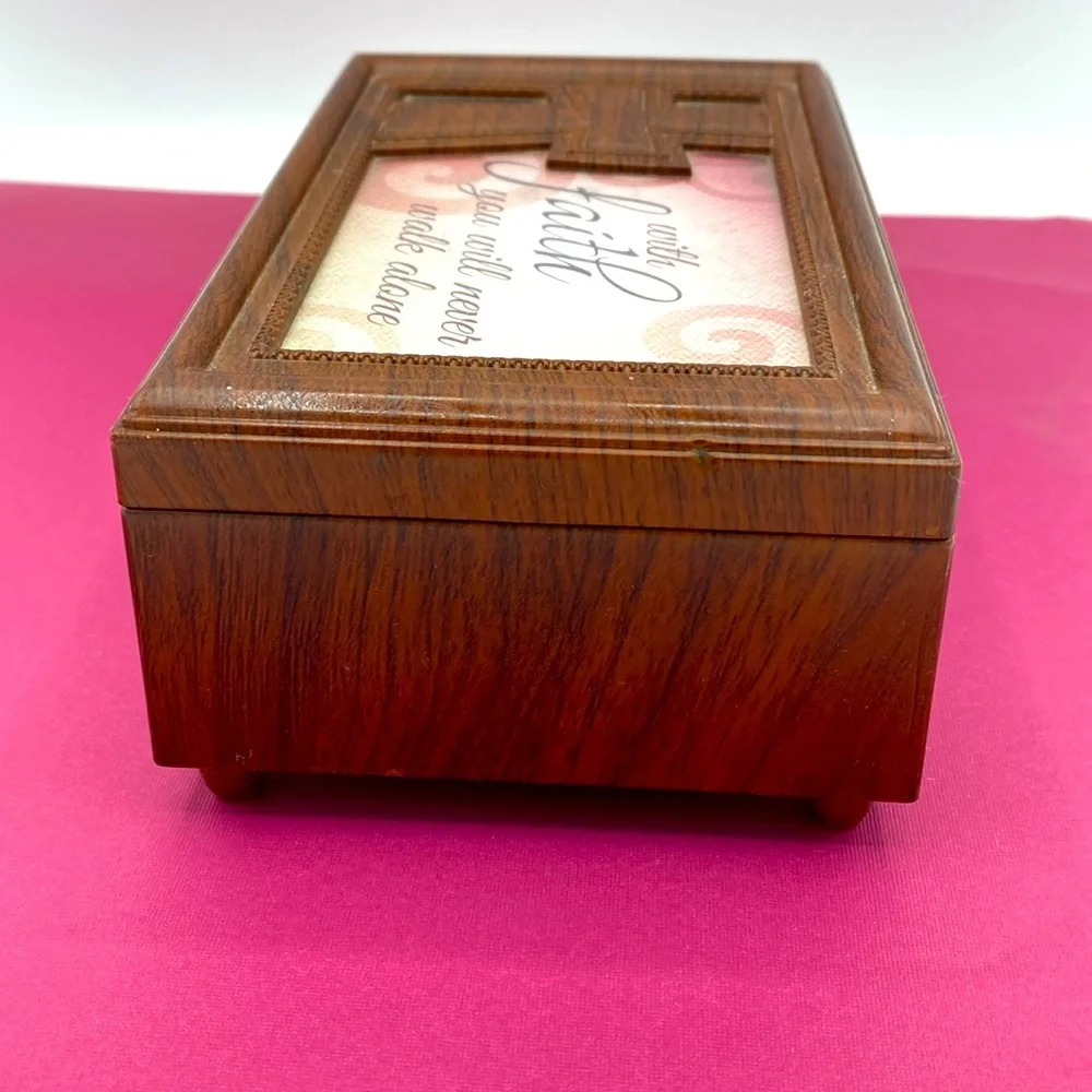Woodgrain Religious Music Box With Faith You Will Never Walk Alone”