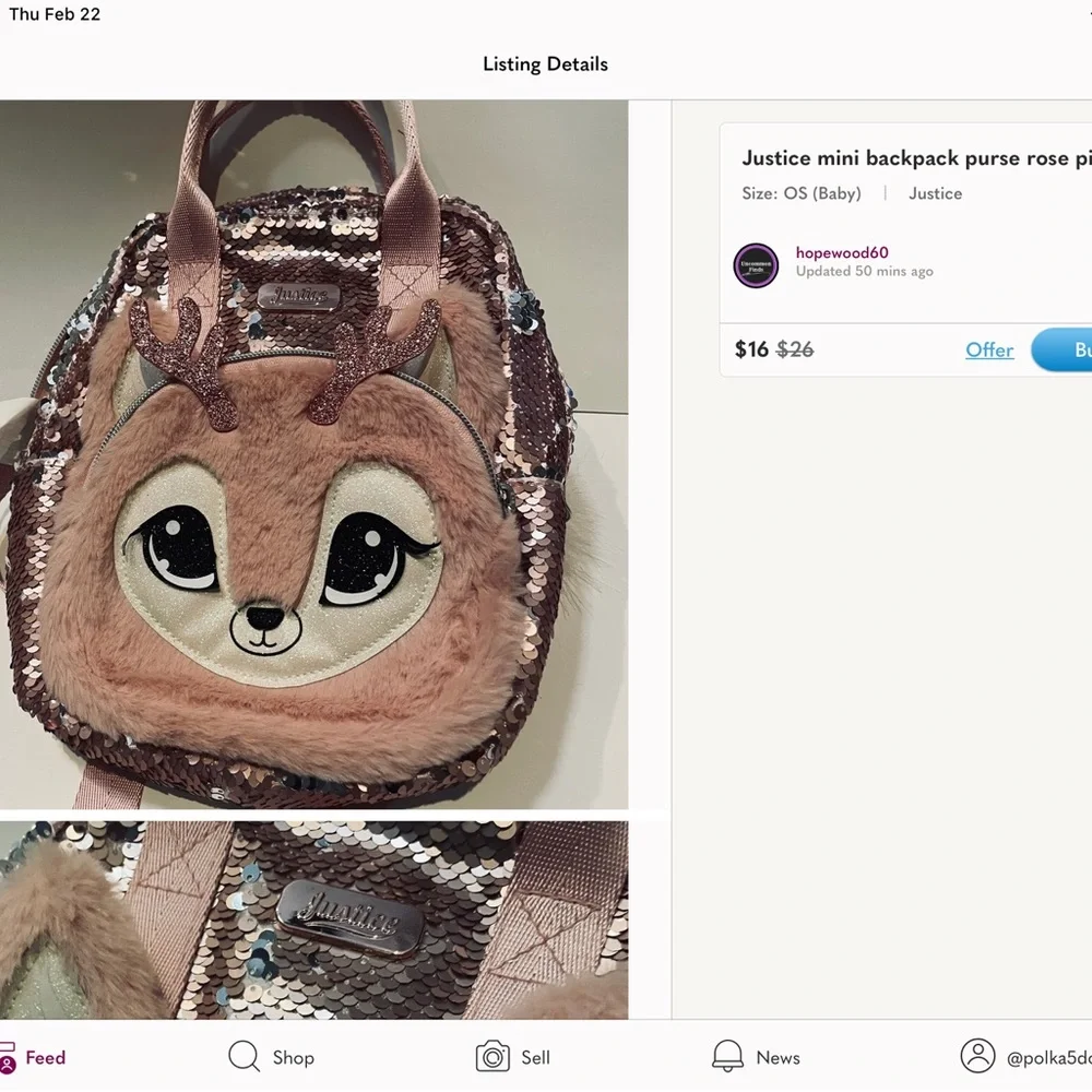 ‘Justice’ Sequined/Faux Fur Deer Face Backpack (#5)