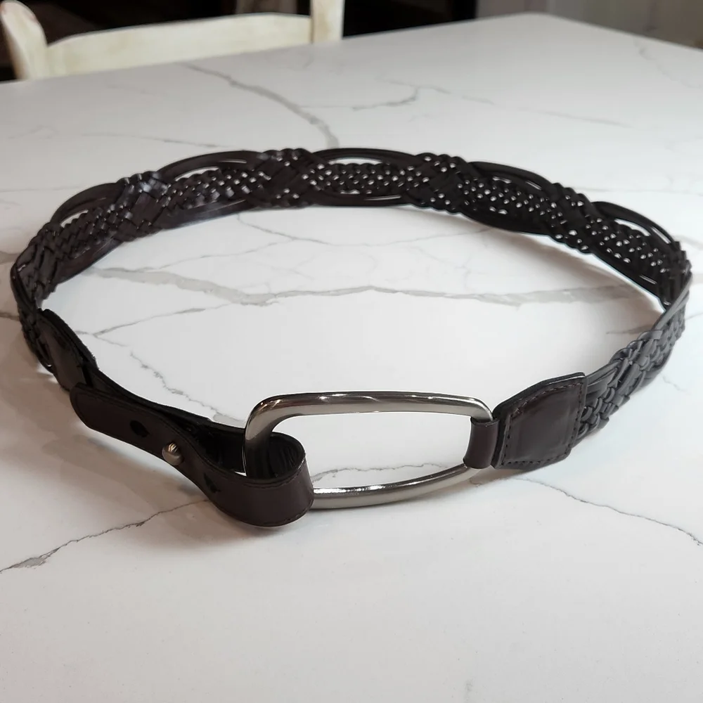 COLDWATER CREEK WIDE 100% LEATHER BRAIDED ADJUSTABLE BELT SIZE XL