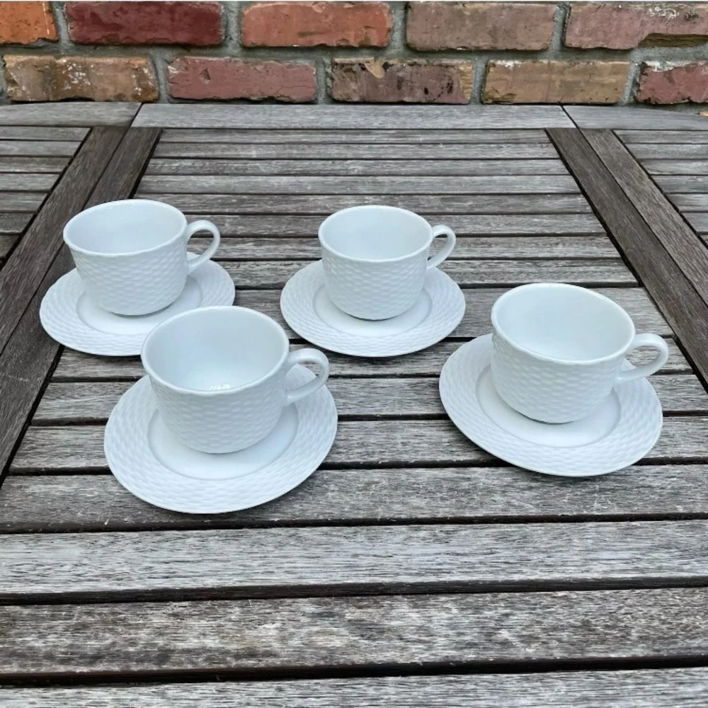Williams Sonoma White Textured Mug and Saucer
