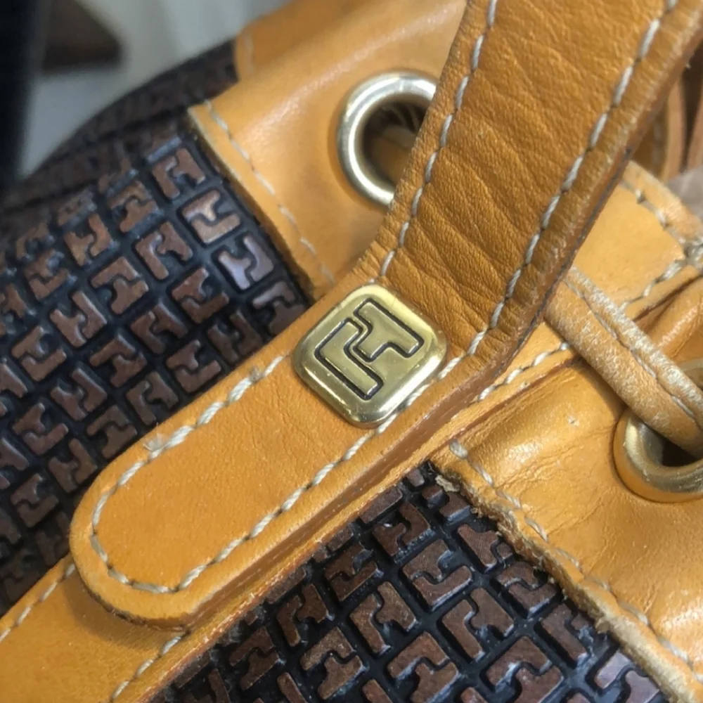 TED LAPIDUS Paris Monogram Leather Drawstring Bucket Crossbody Shoulder Bag