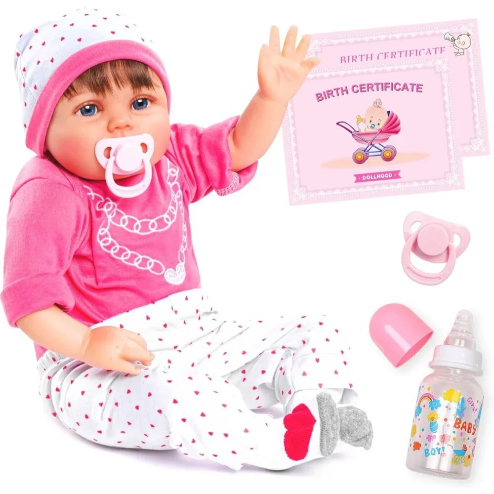💫 Reborn Baby Dolls Pink Realistic Soft Silicone Movable Arms Birth Certit Kids