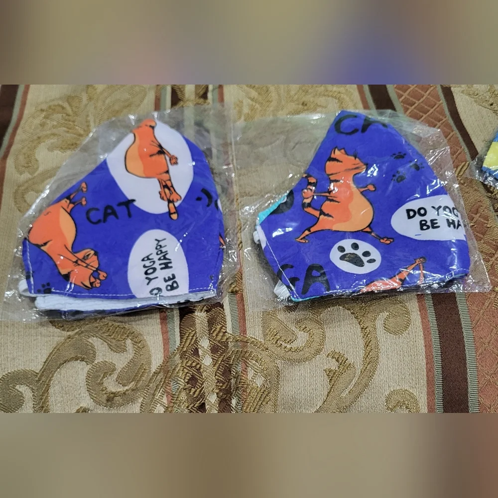 Reusable Child Blue Cat Print Face Masks (2-pack)
