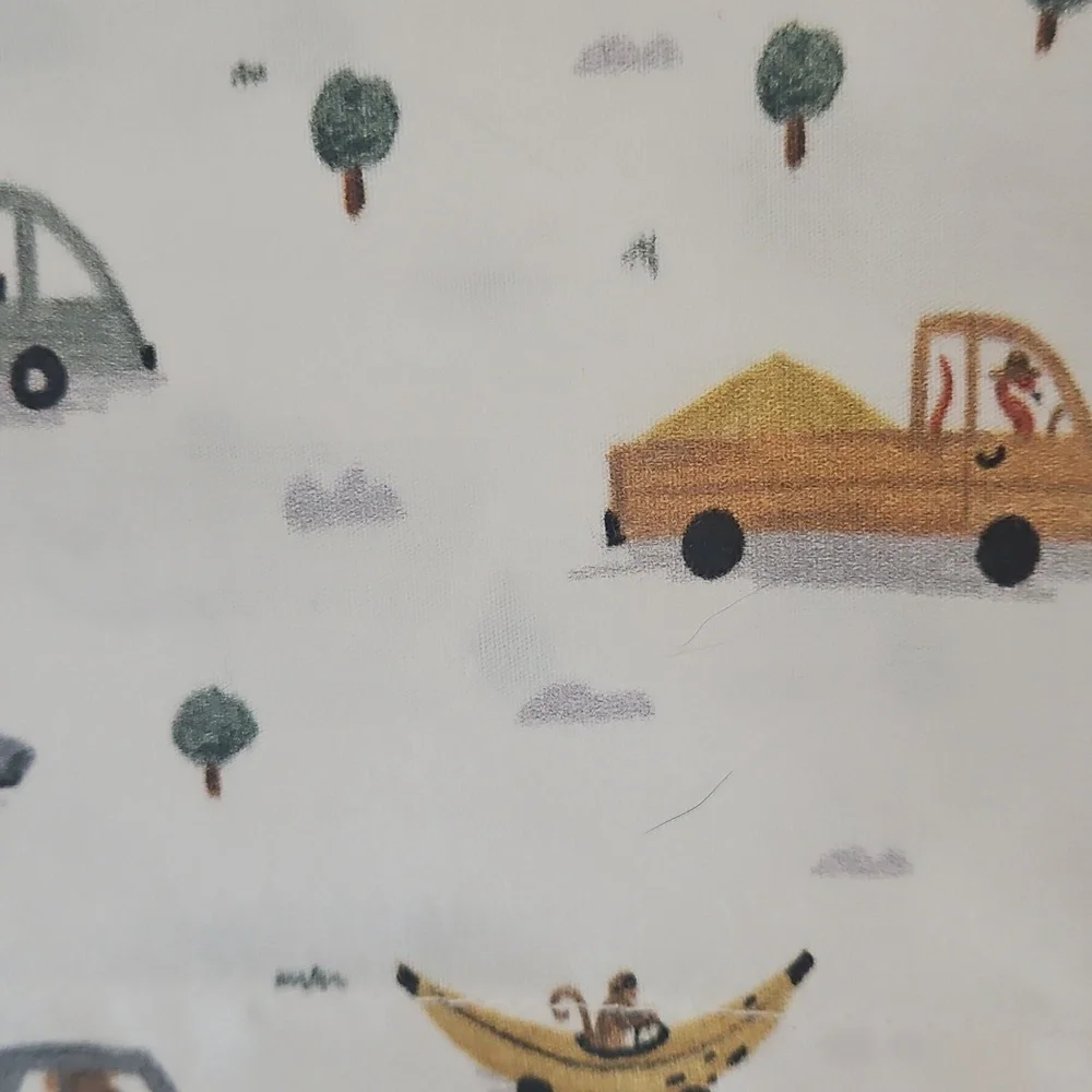 Crate & Barrel Transportation Animal Print Organic Cotton Toddler Flat Sheet