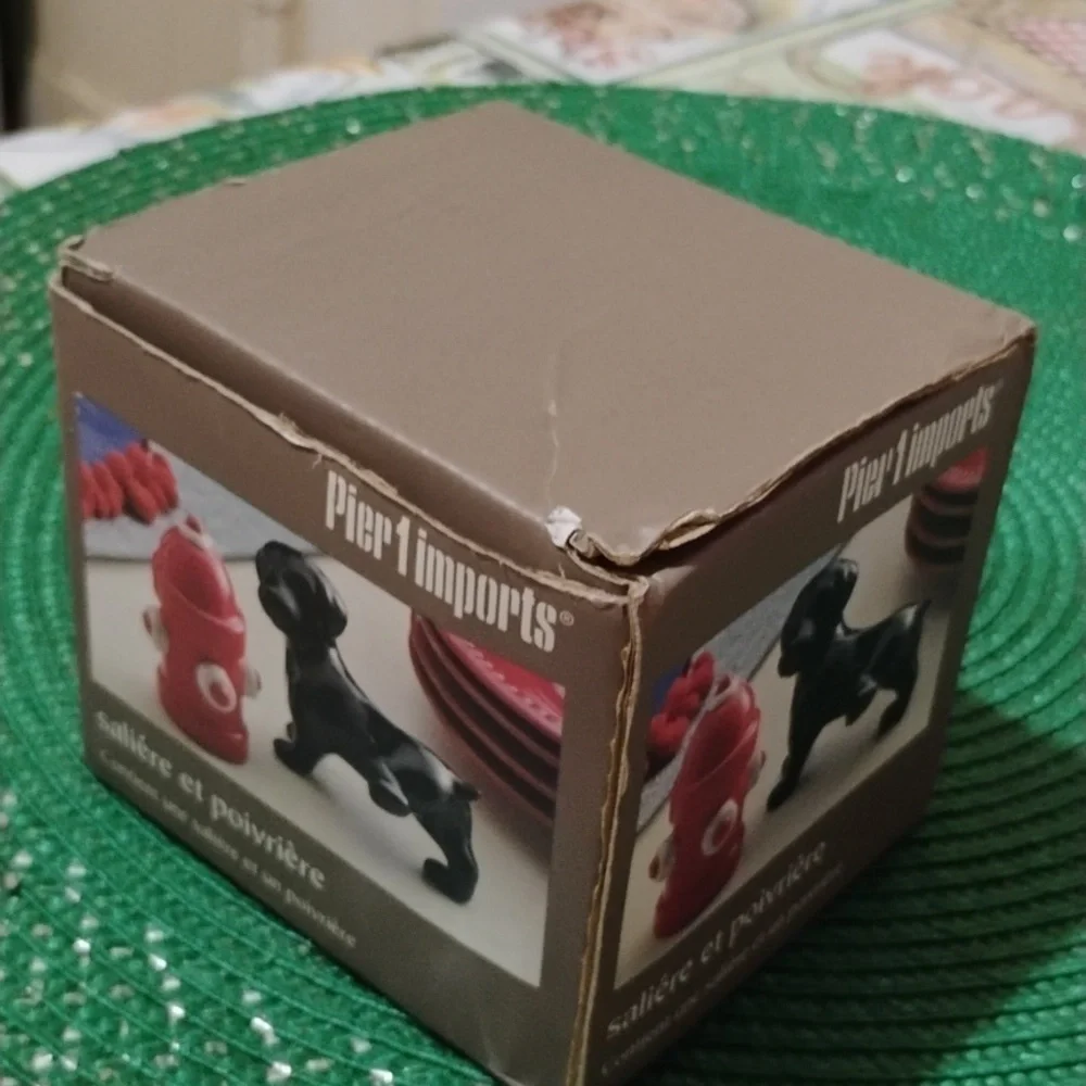 Pier 1 Black Dog and Red Fire Hydrant Shaker Set