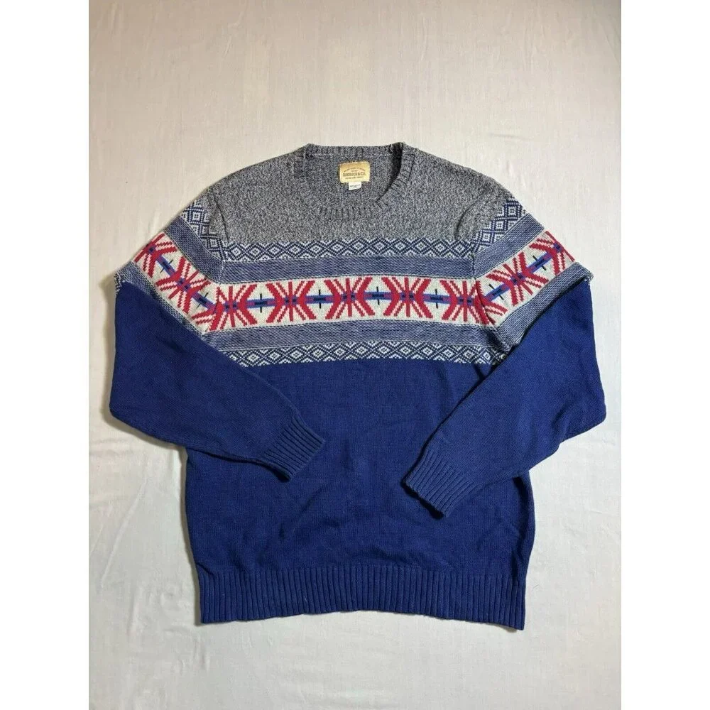 Vintage Sears Roebuck & Co blue Crewneck Holiday sweater red snowflakes Mens L