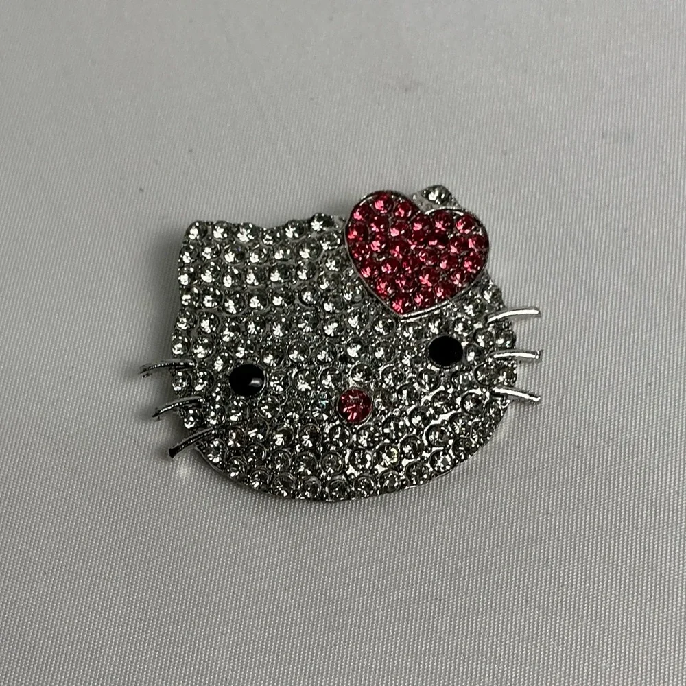 Hello Kitty Silver and Pink Rhinestone Brooch Pin New