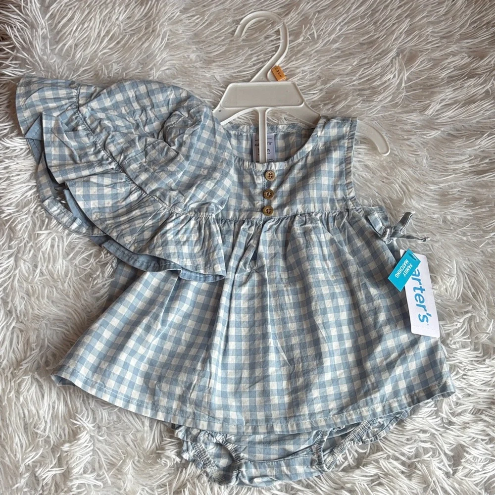 NWT Carter's Blue Gingham Diaper Cover Set 12 M