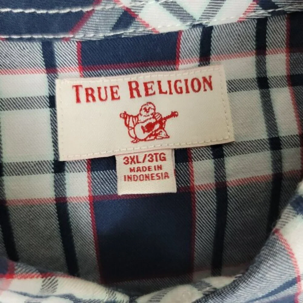 True Religion Shirt Mens 3XL Button Down Plaid Western