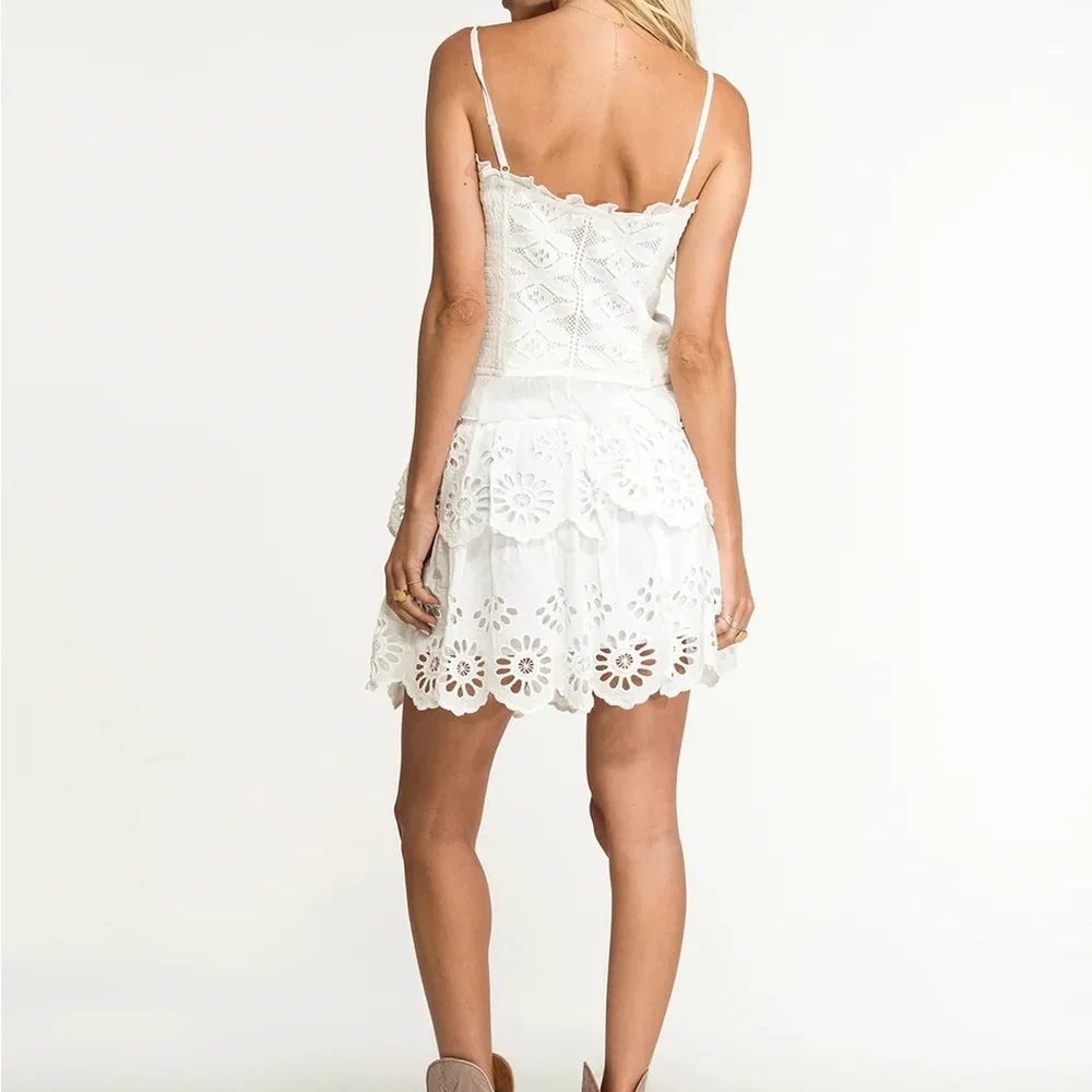 NIGHTCAP Free People white cotton lace boho hippie eyelet mini skirt top XS