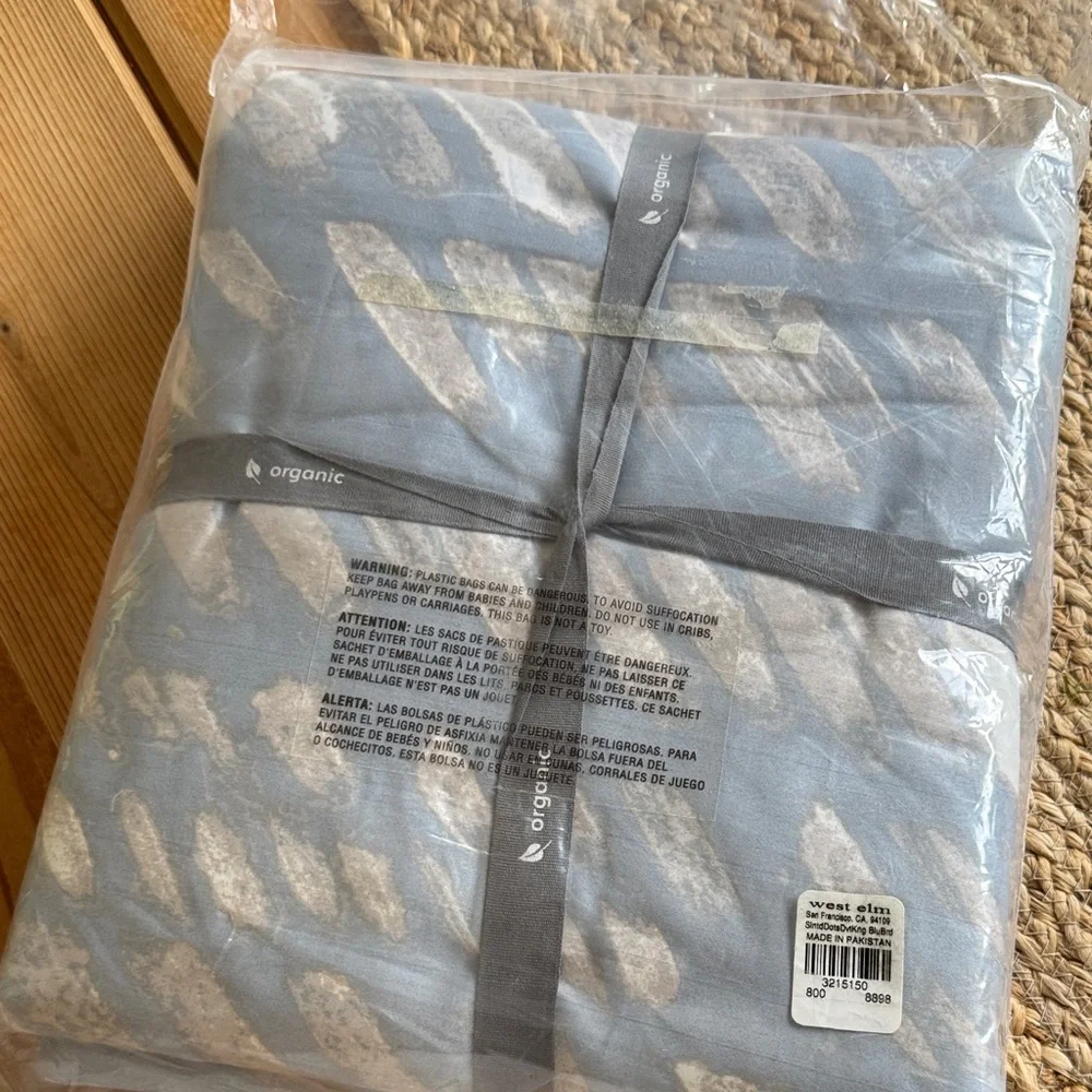 West Elm Organic Duvet Cover in Blue and White