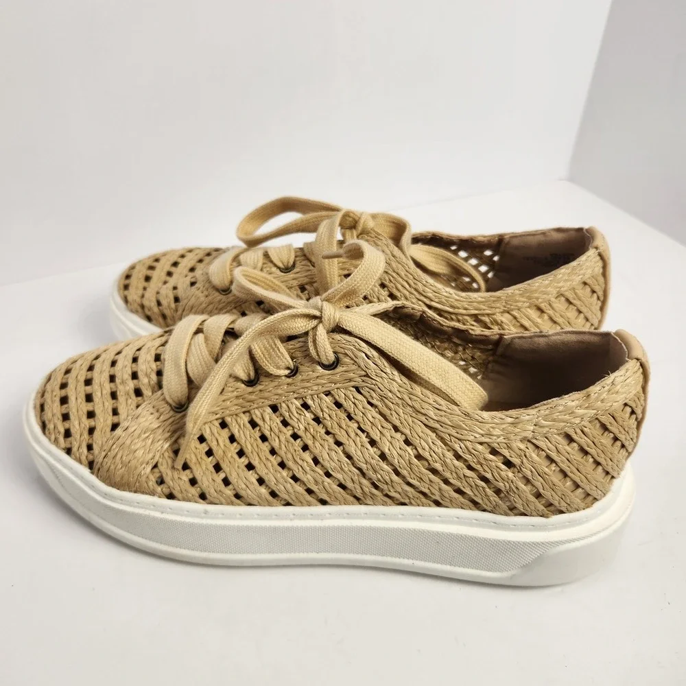 Charles David Sport Women's Raffia Platform Casual Sneakers Tan Size 7.5M