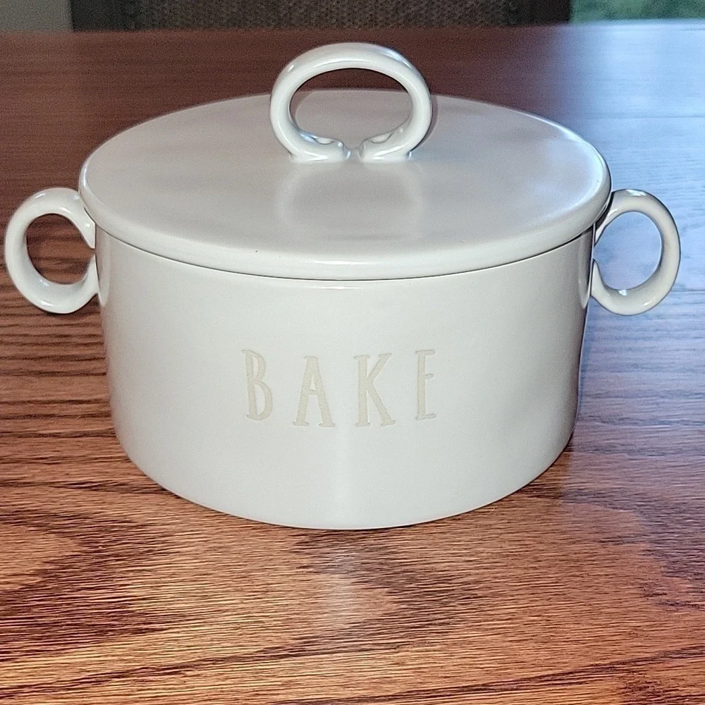 RAE DUNN Studio small stoneware baking dish. Words 