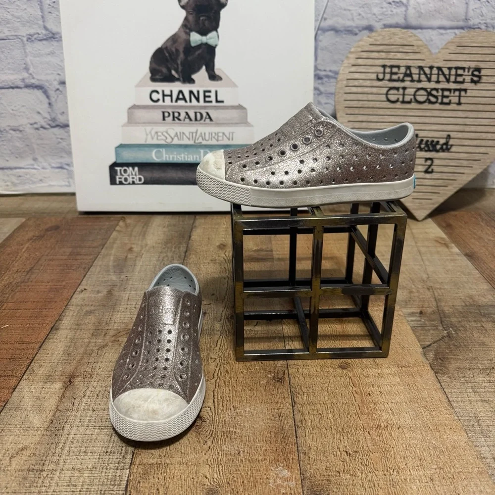 Native Jefferson Metal Bling Glitter Waterproof Slip On Sneakers C 13