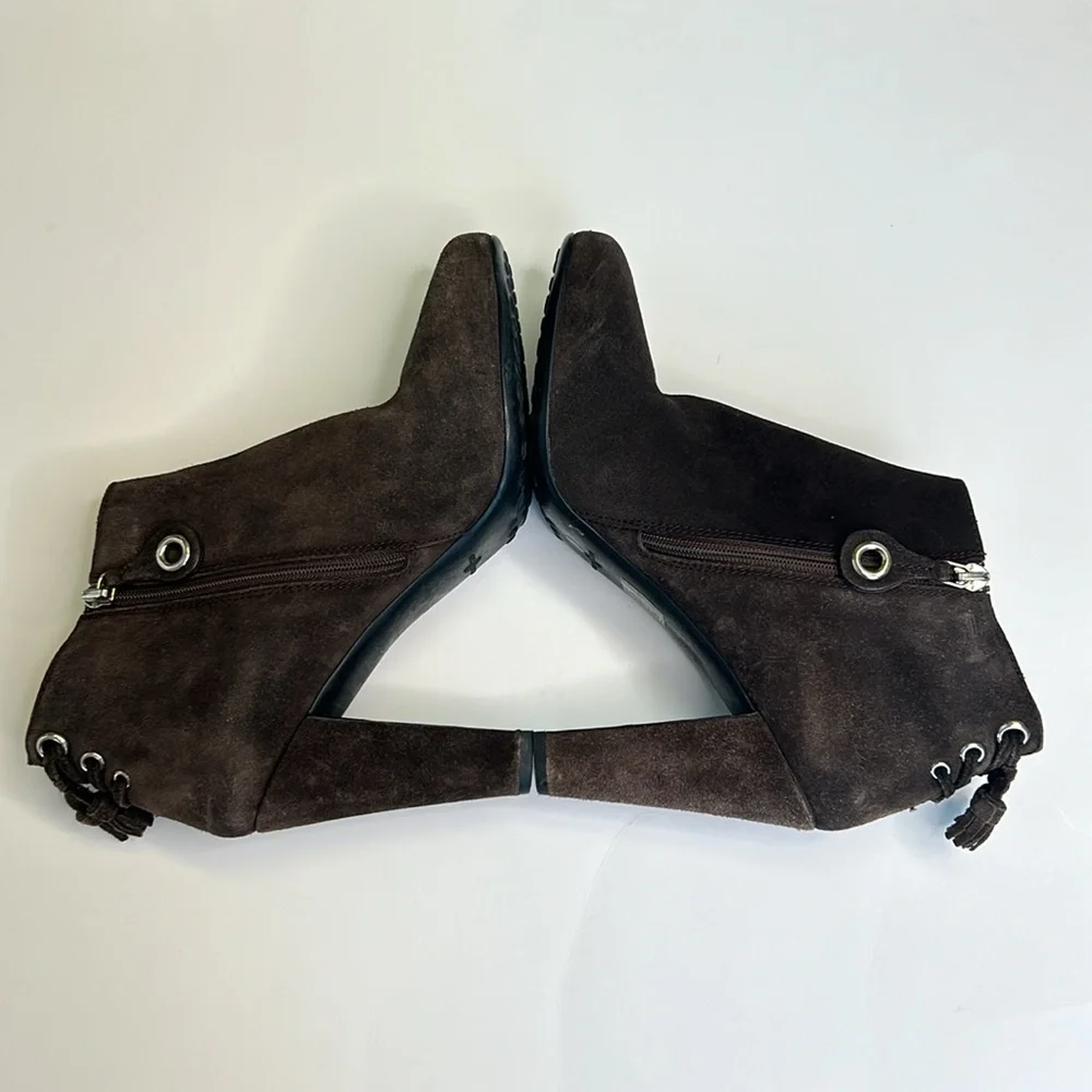 Prada The Original Car Shoe Gray Suede‎ Booties Tassels 39/8-8.5
