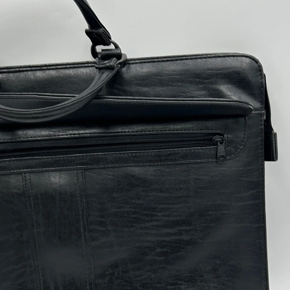 Men's Black Leather Briefcase Softshell Multi Compartment Zipper Professional