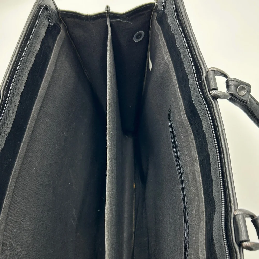 Men's Black Leather Briefcase Softshell Multi Compartment Zipper Professional