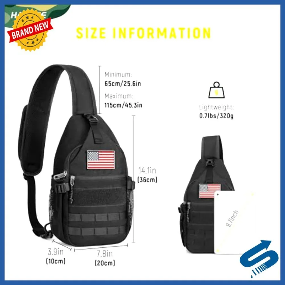 Anti-Theft RFID Crossbody Sling Bag with MOLLE Webbing, 7 Pockets