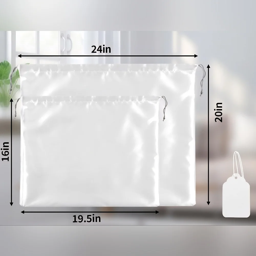 Drawstring Dustbag White Satin-(2) Large and Medium Including 2 White Label