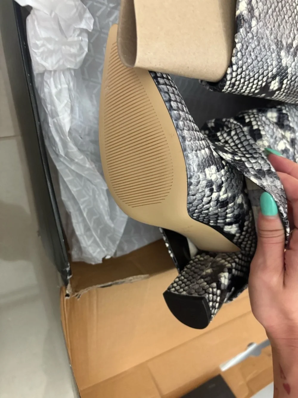 Marc Fisher Snake-Print Reptile Sleeve in Black and Gray