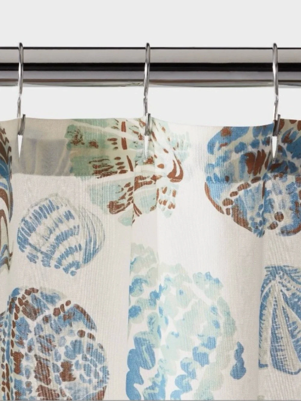 NEW-Threshold Seashell Print Shower Curtain in Blue, Cream and Tan