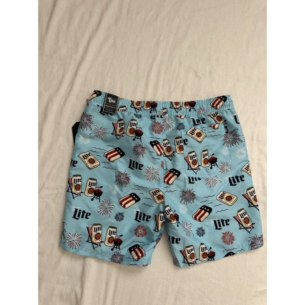 NEW Miller Lite Beer Logo Men's Swimming Trunks Swimsuit Miller Light Trunks Med