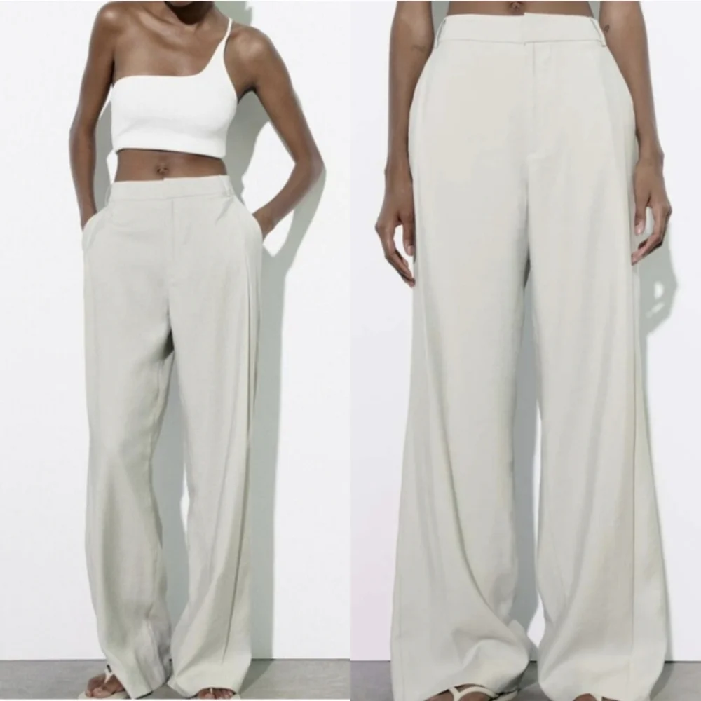 Zara HighWaist Pants Wide Grey Size S