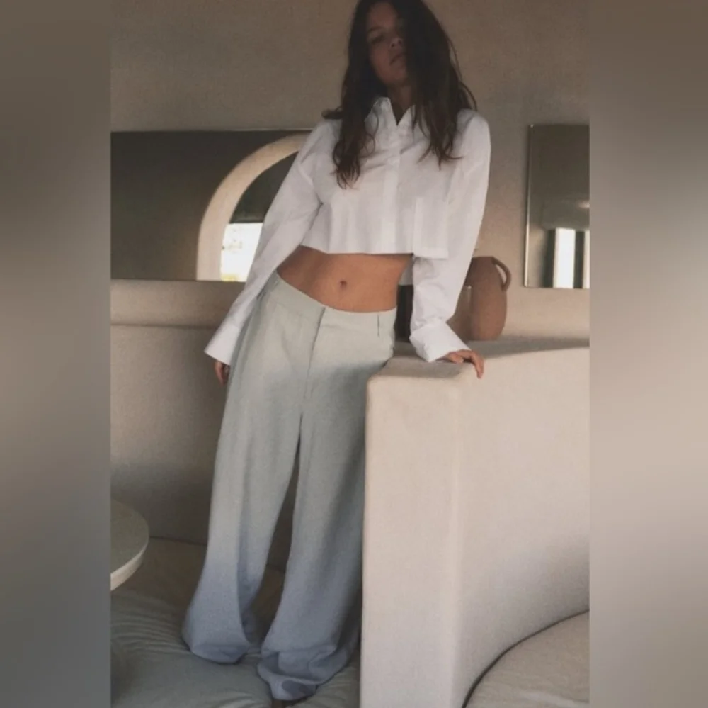 Zara HighWaist Pants Wide Grey Size S