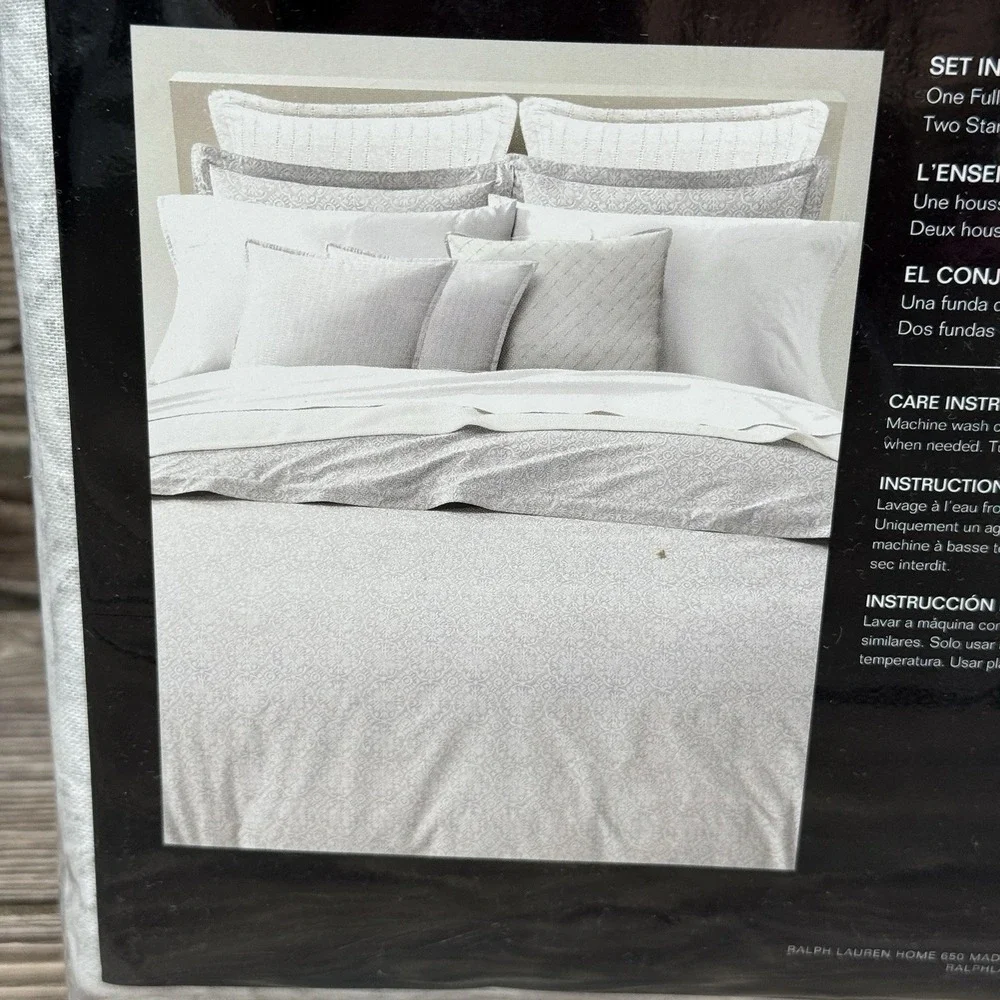 Ralph Lauren Emilia Grey Tonal Medallion Cotton/Linen Duvet Cover Set QUEEN $360