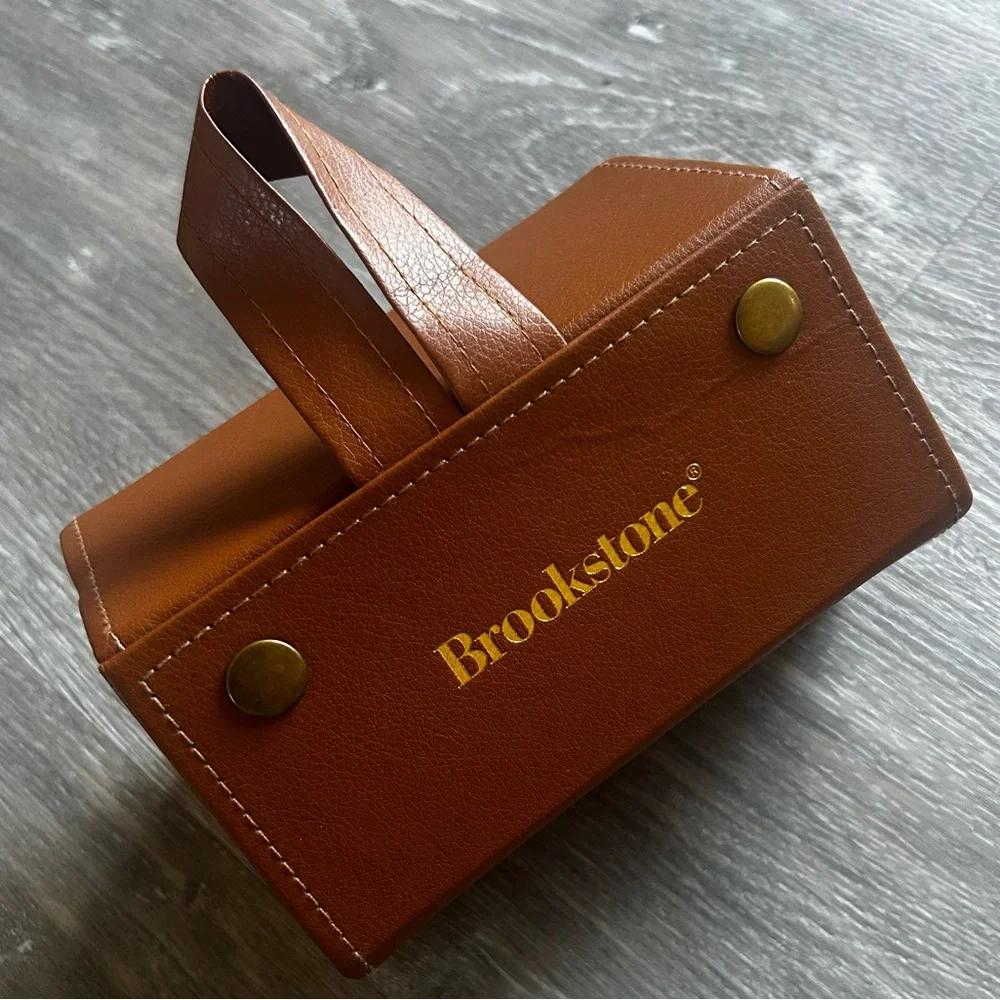 Brookstone Tan Leather Look Travel Glasses / Sunglasses Case Holds 6 Pairs