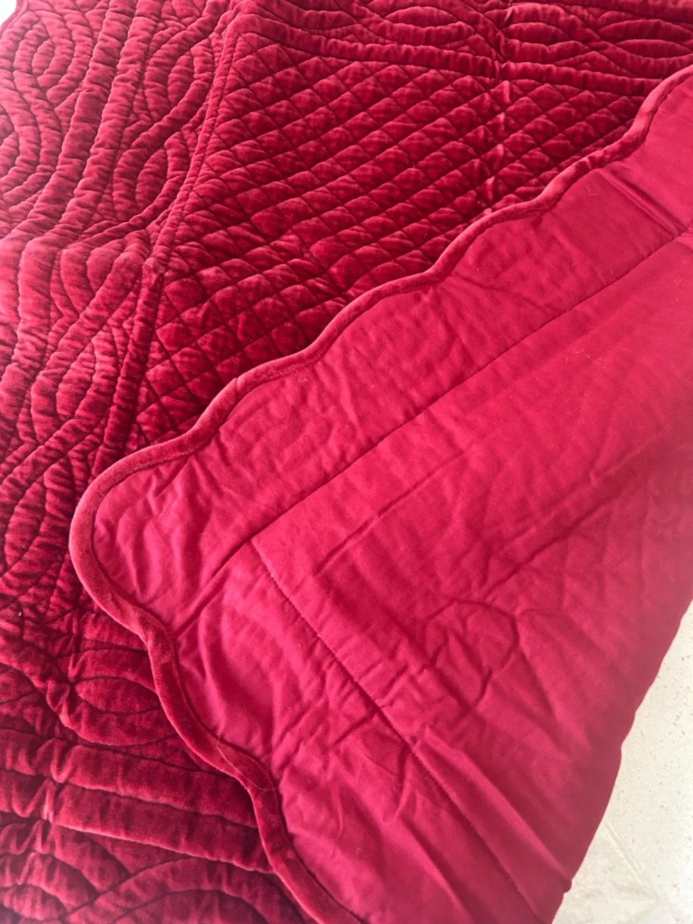 Pottery Barn Velvet Heirloom Euro Pillow Sham 1 Ruby Red RARE