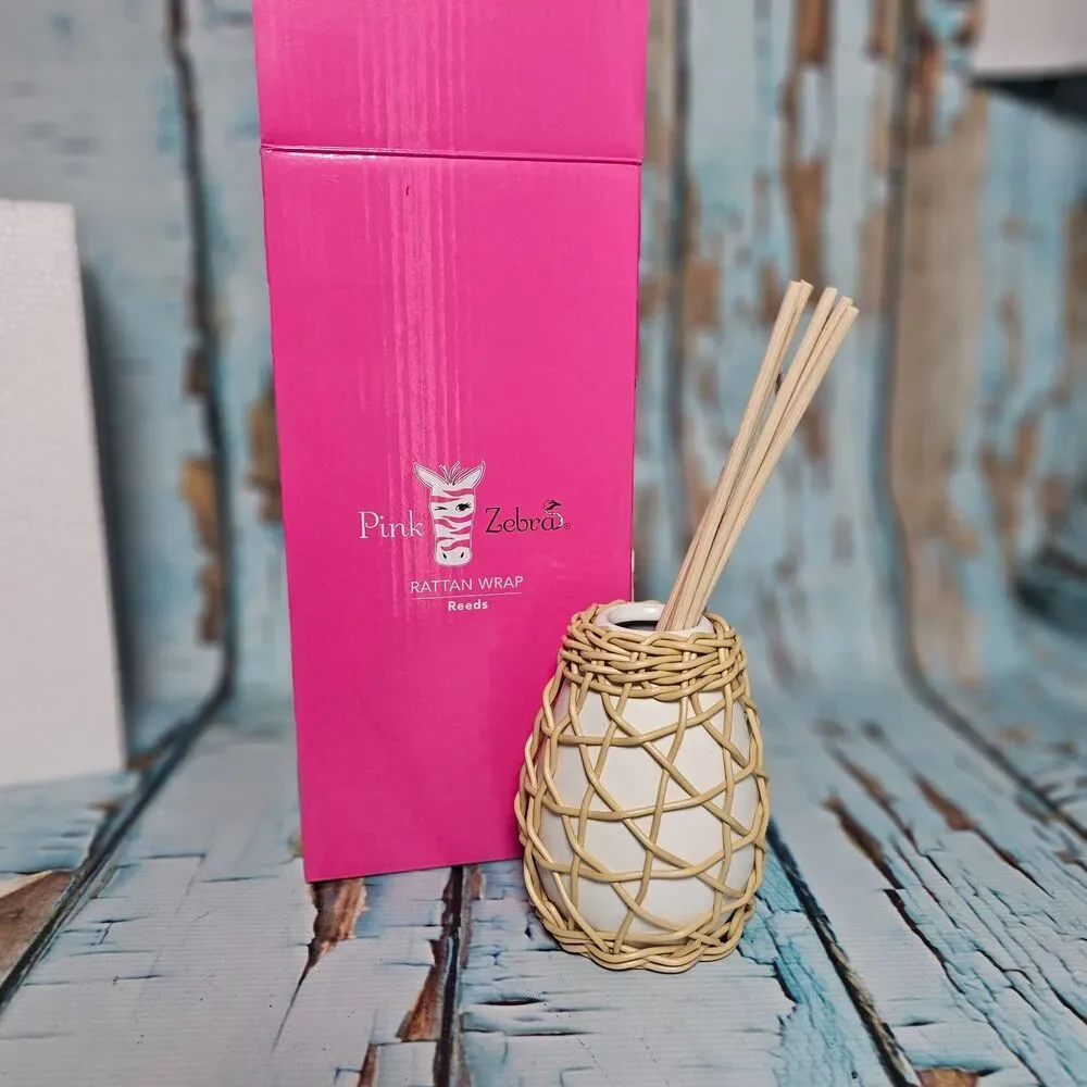 Pink Zebra Rattan Wrap Reed Diffuser Set Vase & Reeds Home Fragrance Decor NEW
