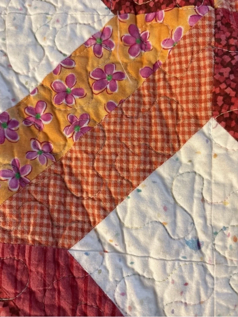 Vintage 1960’s  Handmade Quilt Triangle Diamond Quilt  55” X 44”