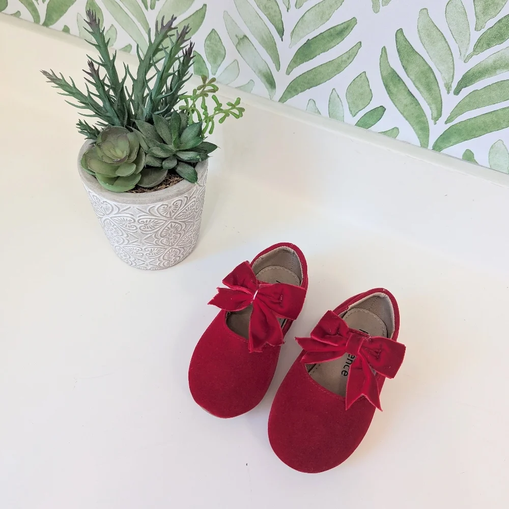 Kiderence Red Bow Flats Baby Girl 8.5 Toddler Velvet
