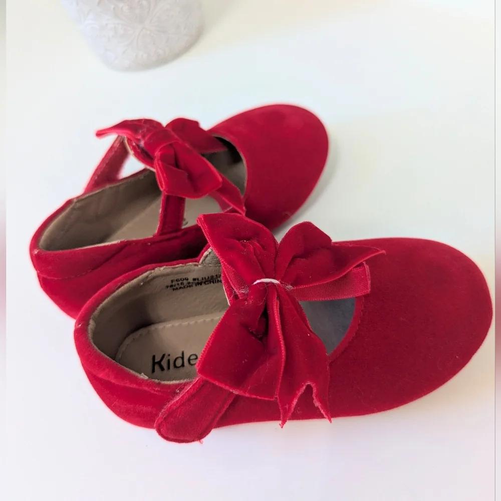 Kiderence Red Bow Flats Baby Girl 8.5 Toddler Velvet