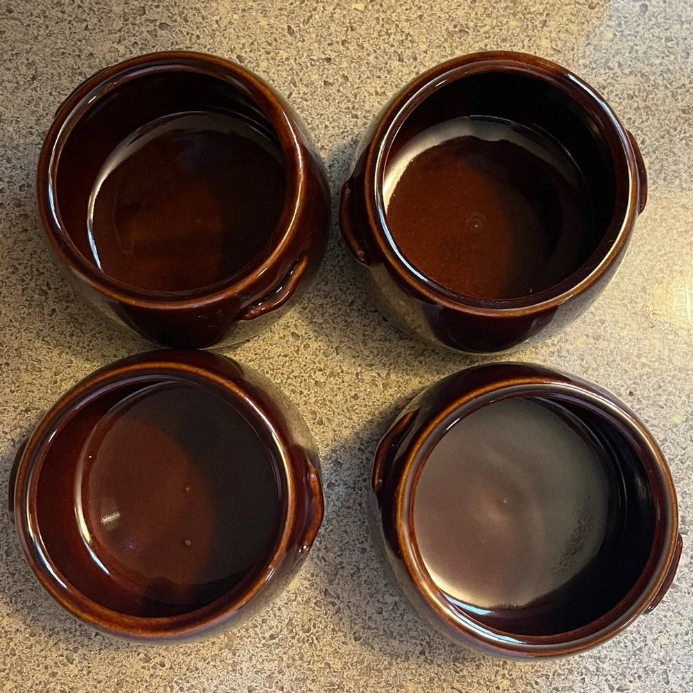 Vintage set of four West Bend bean pots. No. 5.109 with original box.