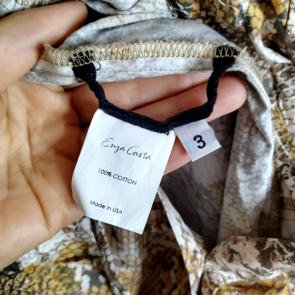 enza costa Cropped Snake-Print Cotton Jumpsuit Animal Print sz 3/ L