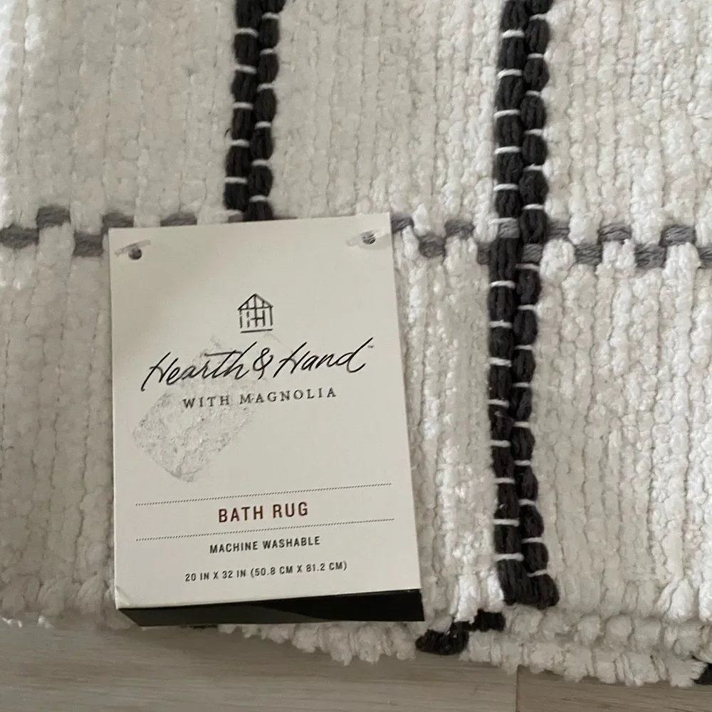 Hearth & Hand Woven 20x32” Grey and White Striped Bath Mat