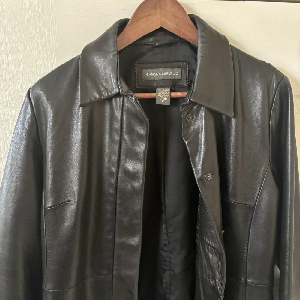 Vintage‎ Y2K Banana Republic Leather Jacket Men SZ Medium Racer Biker Moto Black