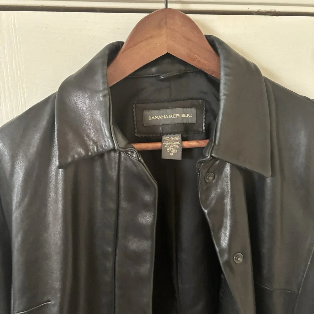 Vintage‎ Y2K Banana Republic Leather Jacket Men SZ Medium Racer Biker Moto Black