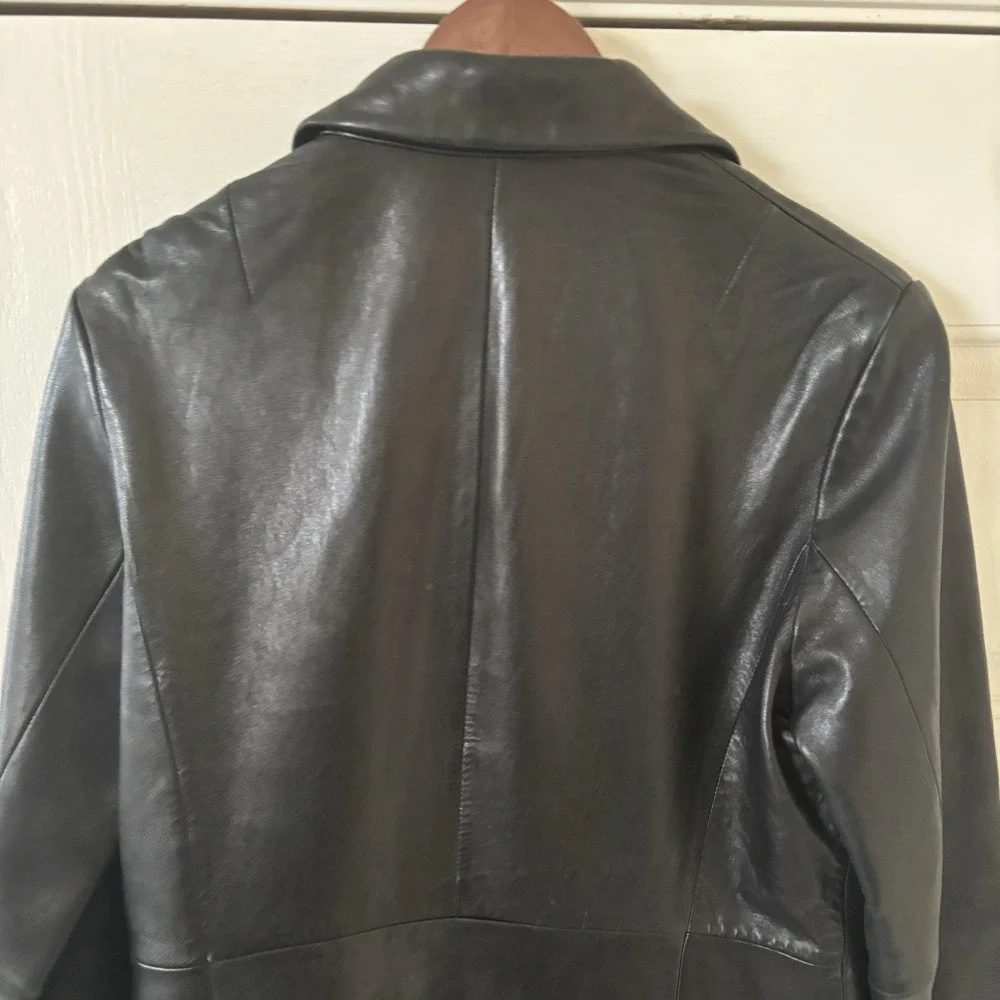 Vintage‎ Y2K Banana Republic Leather Jacket Men SZ Medium Racer Biker Moto Black