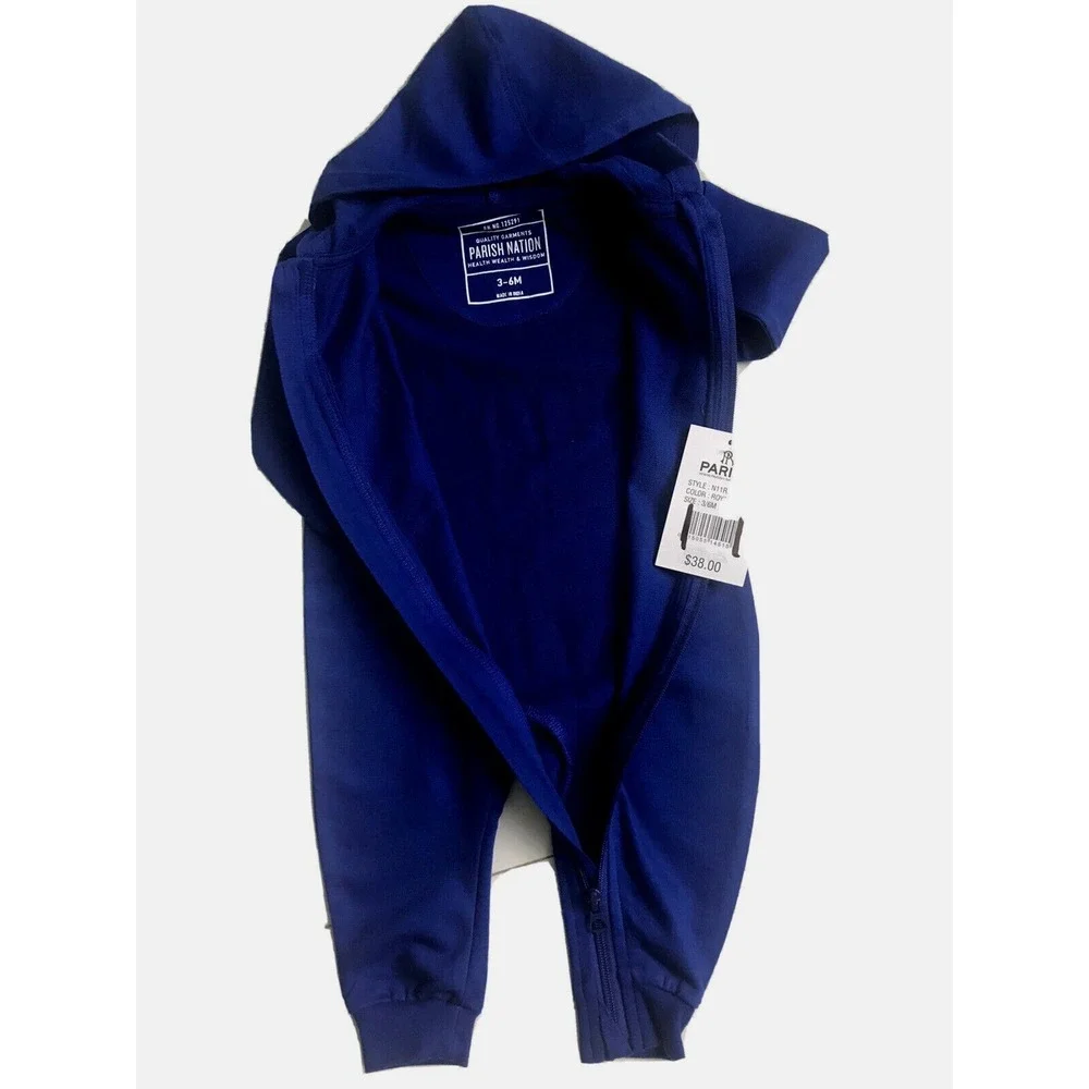 Parish Nation Baby Boy One‑Piece Royal Blue Hoodie 3‑6M