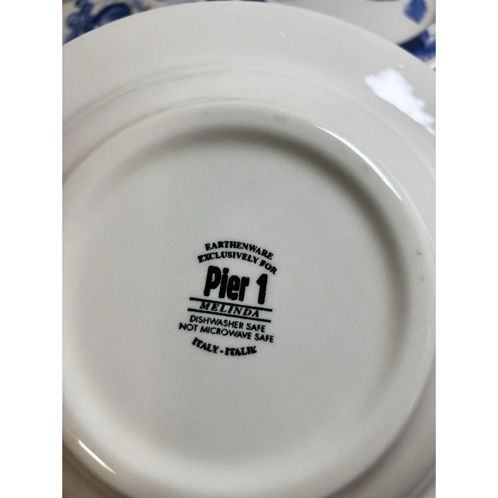 Pier 1 Melinda Cobalt Blue Fruit Earthenware Soup/Salad Bowls 9.3