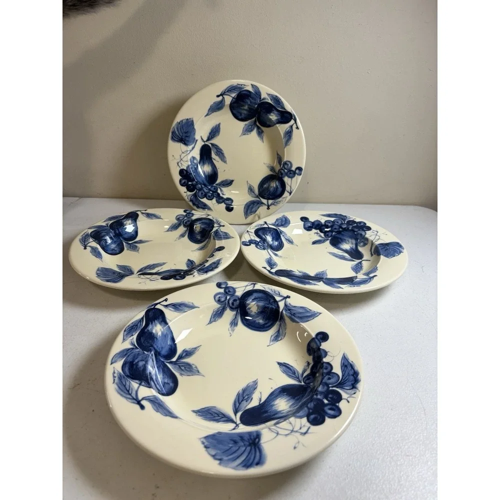Pier 1 Melinda Cobalt Blue Fruit Earthenware Soup/Salad Bowls 9.3