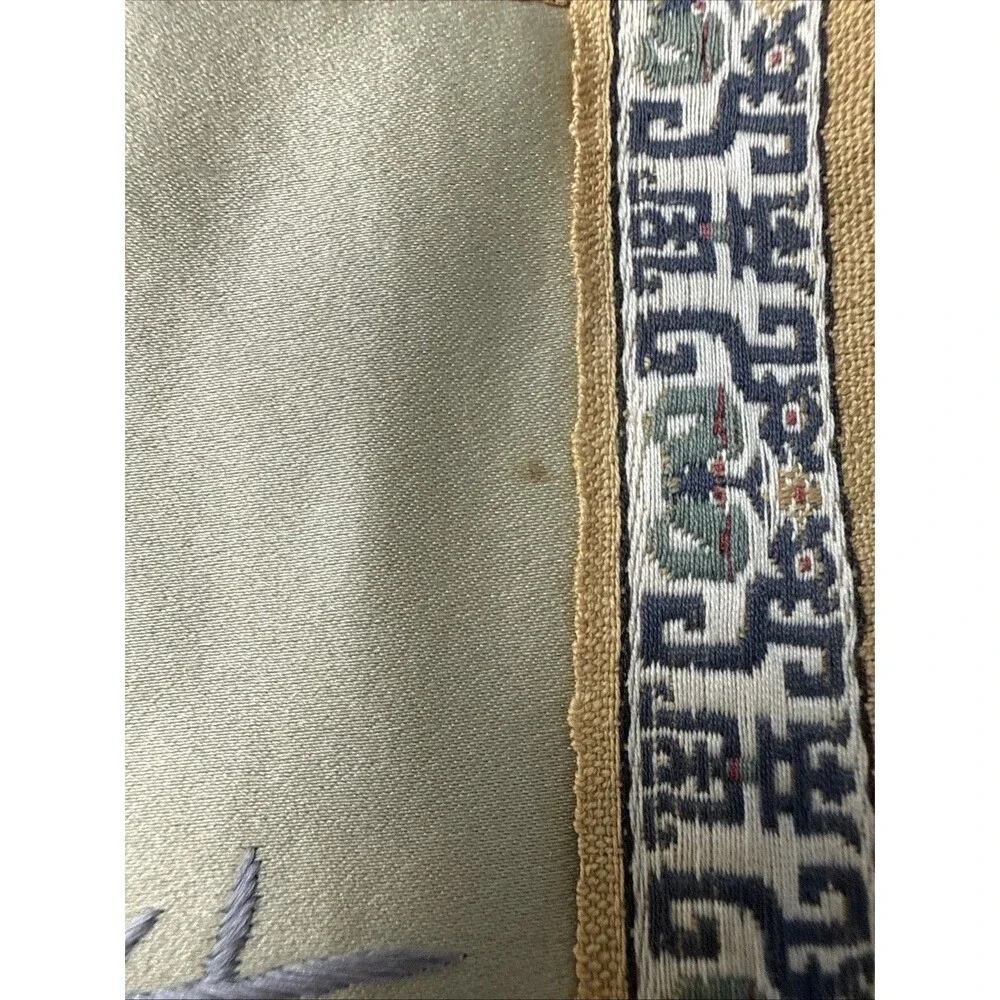 Vintage Asian Silk Hand Embroidered Tapestry Floral Bird Design 13”x26”